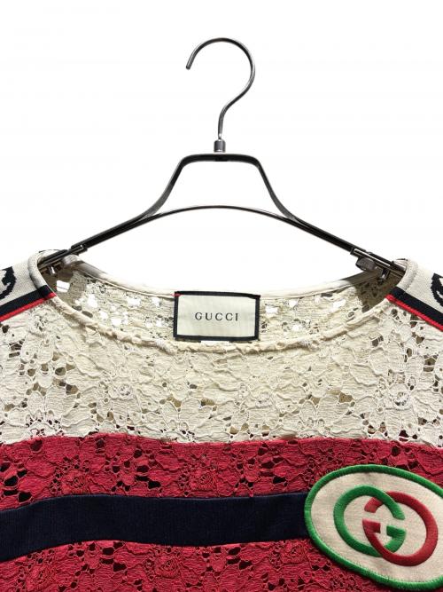 GUCCI（グッチ）GUCCI (グッチ) GGワッペンストライプワンピース/573974 XJBK7 ネイビー×レッド サイズ:Mの古着・服飾アイテム