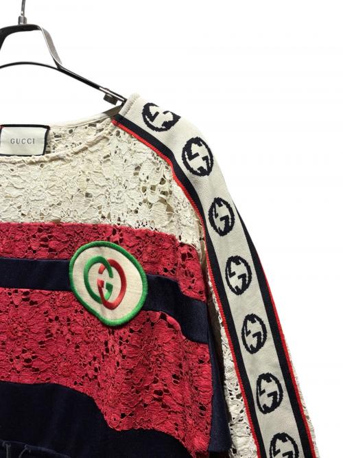 GUCCI（グッチ）GUCCI (グッチ) GGワッペンストライプワンピース/573974 XJBK7 ネイビー×レッド サイズ:Mの古着・服飾アイテム