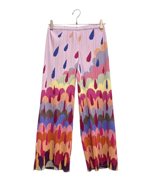 PLEATS PLEASE（プリーツプリーズ）PLEATS PLEASE (プリーツプリーズ) レインドロップ柄 プリーツ ワイドパンツ ラベンダー サイズ:1の古着・服飾アイテム