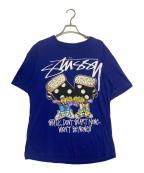 stussyステューシー）の古着「STATIC DON'T START NONE プリントTシャツ」｜ブルー