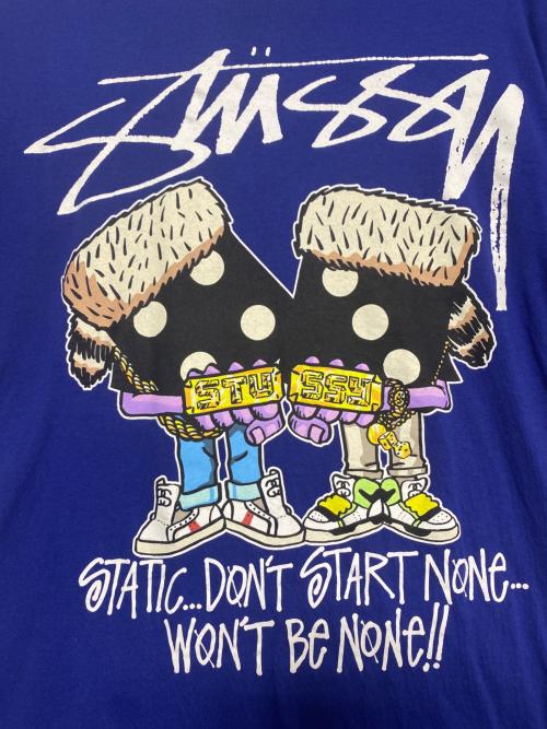 stussy（ステューシー）stussy (ステューシー) STATIC DON'T START NONE プリントTシャツ ブルー サイズ:Lの古着・服飾アイテム