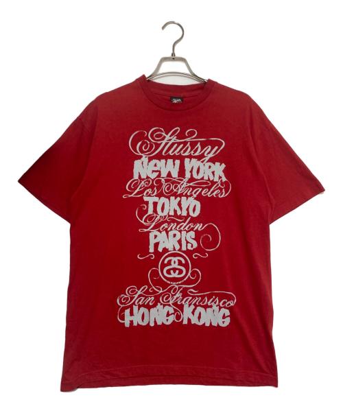 stussy（ステューシー）stussy (ステューシー) ワールドツアー プリントTシャツ レッド サイズ:Lの古着・服飾アイテム