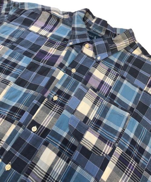 POLO RALPH LAUREN（ポロ・ラルフローレン）POLO RALPH LAUREN (ポロ・ラルフローレン) 半袖パッチワークシャツ ブルー サイズ:XLの古着・服飾アイテム