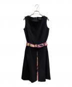 LEONARD FASHIONレオナールファッション）の古着「Belted Sleeveless Dress ベルテッド ノースリーブワンピース」｜ブラック