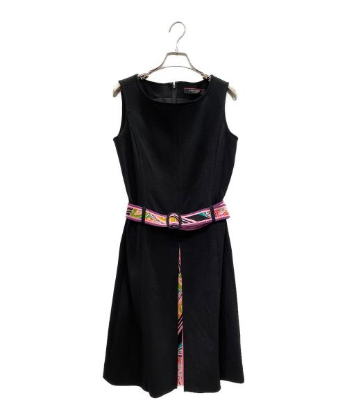 LEONARD FASHION（レオナールファッション）LEONARD FASHION (レオナールファッション) Belted Sleeveless Dress ベルテッド ノースリーブワンピース ブラック サイズ:1の古着・服飾アイテム