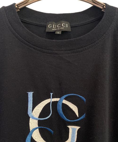 GUCCI（グッチ）GUCCI (グッチ) ロゴ刺繍Tシャツ ネイビー サイズ:Lの古着・服飾アイテム