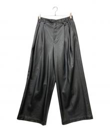 ZARA×MAISON SPECIAL（ザラ×メゾンスペシャル）の古着「Fake Leather Wide Leg Pants(フェイク レザー ワイド レッグ パンツ)」｜ブラック
