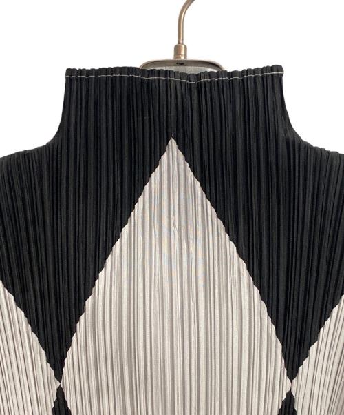 PLEATS PLEASE（プリーツプリーズ）PLEATS PLEASE (プリーツプリーズ) ハイネックプリーツブラウス ブラック×グレー サイズ:3の古着・服飾アイテム