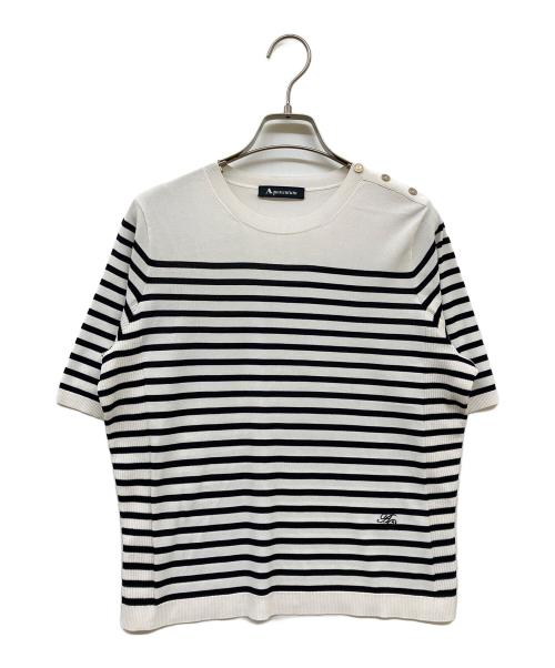 Aquascutum（アクアスキュータム）Aquascutum (アクアスキュータム) ニットT ホワイト×ブラック サイズ:8の古着・服飾アイテム