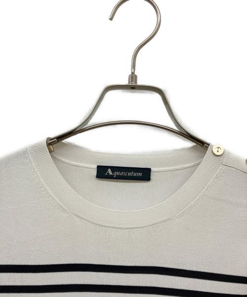Aquascutum（アクアスキュータム）Aquascutum (アクアスキュータム) ニットT ホワイト×ブラック サイズ:8の古着・服飾アイテム