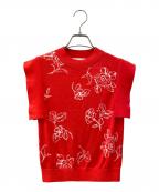 CLANEクラネ）の古着「THIN FLOWER SQUARE SLEEVE KNIT」｜レッド