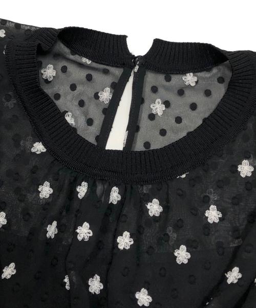 ANAYI（アナイ）ANAYI (アナイ) フラワー刺繍ドットフレア ワンピース ブラック サイズ:38の古着・服飾アイテム