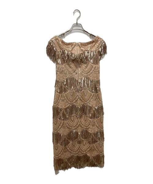 TADASHI SHOJI（タダシ ショージ）TADASHI SHOJI (タダシ ショージ) オフショル フリンジ ワンピース ベージュ サイズ:6 未使用品の古着・服飾アイテム