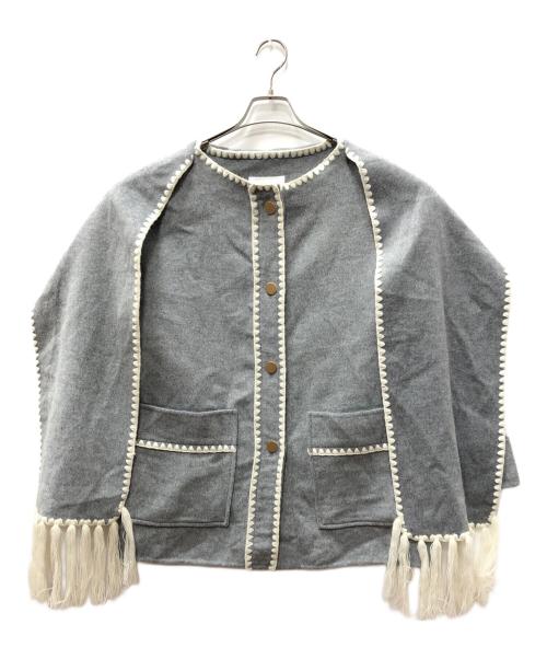 FRAY ID（フレイ アイディー）FRAY ID (フレイ アイディー) ブランケットフリンジコート グレー サイズ:SIZE 1の古着・服飾アイテム