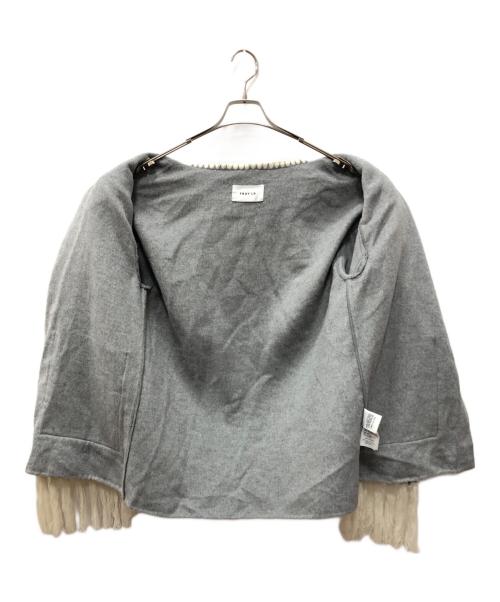 FRAY ID（フレイ アイディー）FRAY ID (フレイ アイディー) ブランケットフリンジコート グレー サイズ:SIZE 1の古着・服飾アイテム