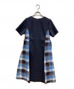BLUE LABEL CRESTBRIDGEブルーレーベルクレストブリッジ）の古着「ウェザーストレッチチェックコンビドレス」｜ネイビー