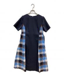 BLUE LABEL CRESTBRIDGE（ブルーレーベルクレストブリッジ）の古着「ウェザーストレッチチェックコンビドレス」｜ネイビー