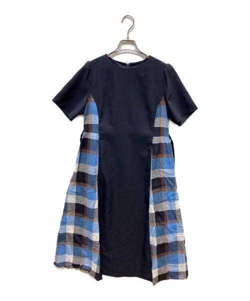 BLUE LABEL CRESTBRIDGE（ブルーレーベルクレストブリッジ）BLUE LABEL CRESTBRIDGE (ブルーレーベルクレストブリッジ) ウェザーストレッチチェックコンビドレス ネイビー サイズ:38の古着・服飾アイテム