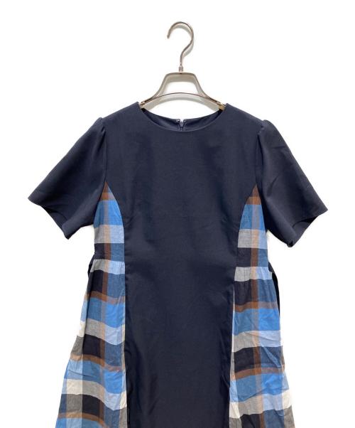 BLUE LABEL CRESTBRIDGE（ブルーレーベルクレストブリッジ）BLUE LABEL CRESTBRIDGE (ブルーレーベルクレストブリッジ) ウェザーストレッチチェックコンビドレス ネイビー サイズ:38の古着・服飾アイテム