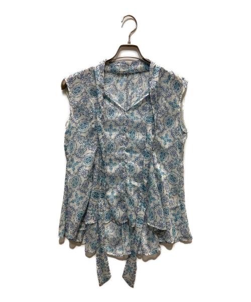 stola.（ストラ）stola. (ストラ) プリントボウタイブラウス ブルー サイズ:36の古着・服飾アイテム