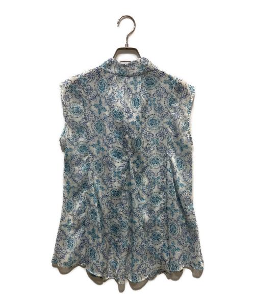 stola.（ストラ）stola. (ストラ) プリントボウタイブラウス ブルー サイズ:36の古着・服飾アイテム