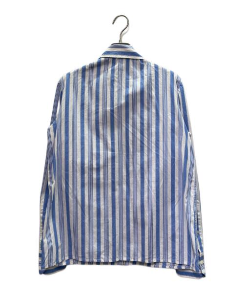 PRADA（プラダ）PRADA (プラダ) ストライプデザインフリルシャツ ブルー×ホワイト サイズ:42の古着・服飾アイテム