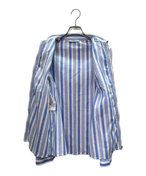 PRADA（プラダ）PRADA (プラダ) ストライプデザインフリルシャツ ブルー×ホワイト サイズ:42の古着・服飾アイテム