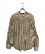 ISABEL MARANT ETOILEイザベルマランエトワール）の古着「コットンボイルバンドカラーギャザーブラウス」｜ベージュ
