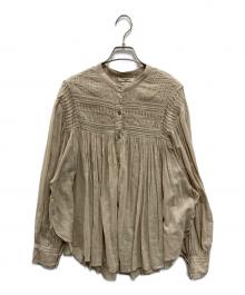 ISABEL MARANT ETOILE（イザベルマランエトワール）の古着「コットンボイルバンドカラーギャザーブラウス」｜ベージュ