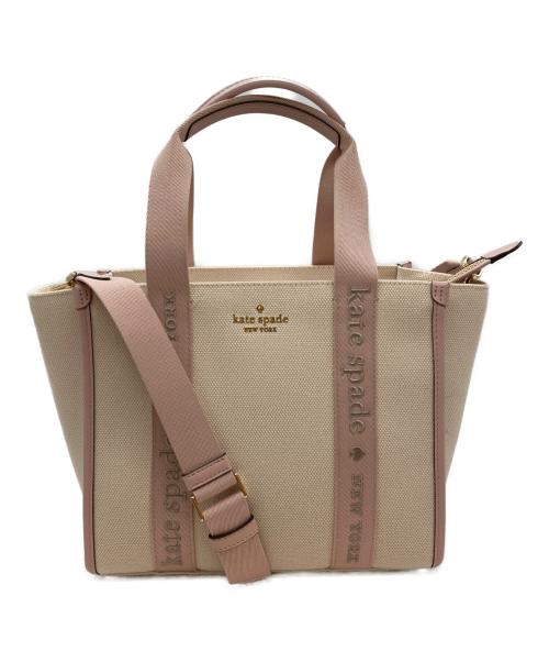 Kate Spade（ケイトスペード）Kate Spade (ケイトスペード) キップ キャンバス スモール トート アイボリー×ピンクの古着・服飾アイテム