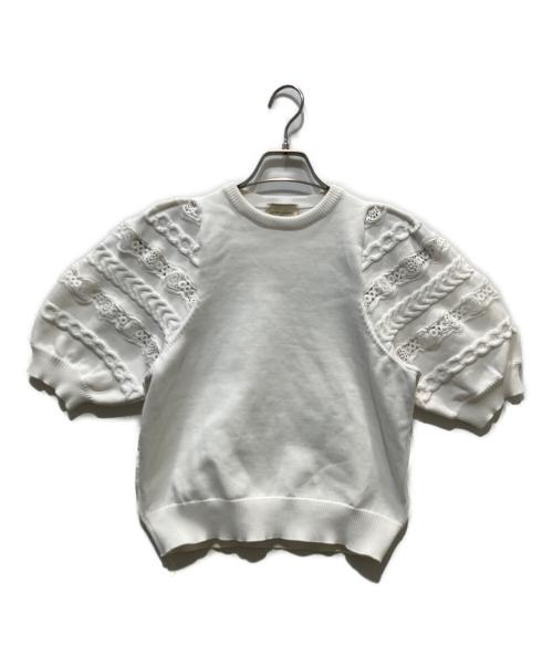 UNITED ARROWS（ユナイテッドアローズ）UNITED ARROWS (ユナイテッドアローズ) レース コンビ パフ ニット ウォッシャブル ホワイト サイズ:FREEの古着・服飾アイテム