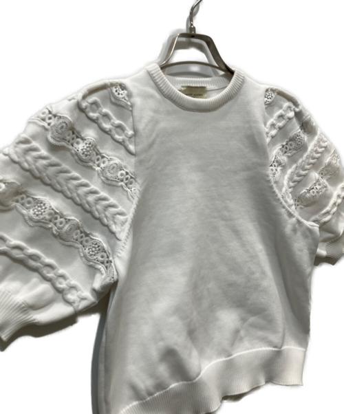 UNITED ARROWS（ユナイテッドアローズ）UNITED ARROWS (ユナイテッドアローズ) レース コンビ パフ ニット ウォッシャブル ホワイト サイズ:FREEの古着・服飾アイテム