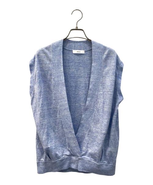 ebure（エブール）ebure (エブール) メランジリネンコットンVネックトップス ブルー サイズ:38の古着・服飾アイテム