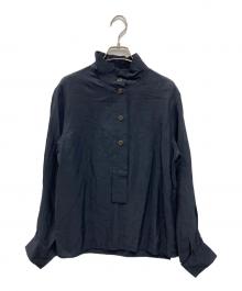 STUDIO NICHOLSON（スタジオ ニコルソン）の古着「リネン混 スタンドカラー シャツブラウス」｜ネイビー