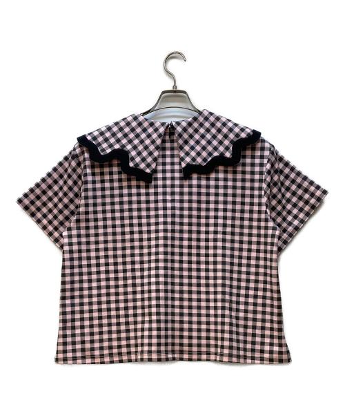 LINKABLE（リンカブル）LINKABLE (リンカブル) ギンガムチェックピエロトップス ピンク サイズ:FREEの古着・服飾アイテム