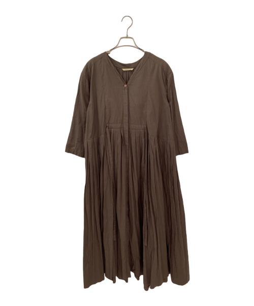 Curensology（カレンソロジー）Curensology (カレンソロジー) コットンリネンプリーツロングシャツ ブラウン サイズ:Fの古着・服飾アイテム