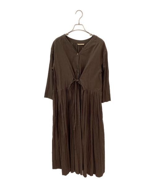 Curensology（カレンソロジー）Curensology (カレンソロジー) コットンリネンプリーツロングシャツ ブラウン サイズ:Fの古着・服飾アイテム