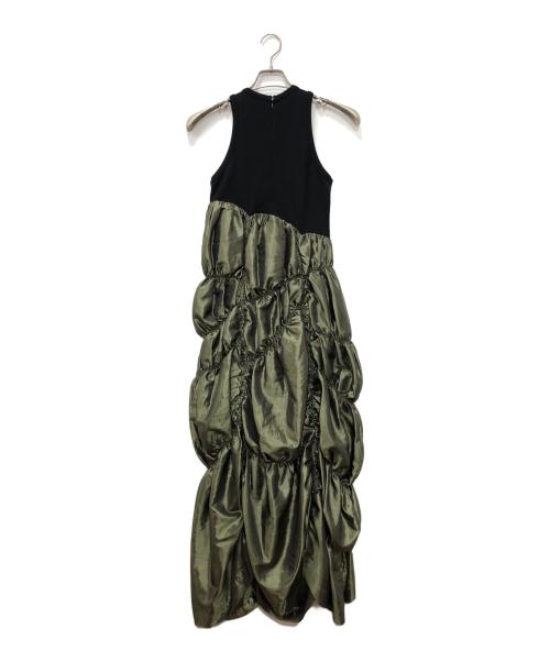 OMMO（オーエムエムオー）OMMO (オーエムエムオー) IRREGULAR SHIRRING TANK OP グリーン×ブラック サイズ:SIZE 36の古着・服飾アイテム