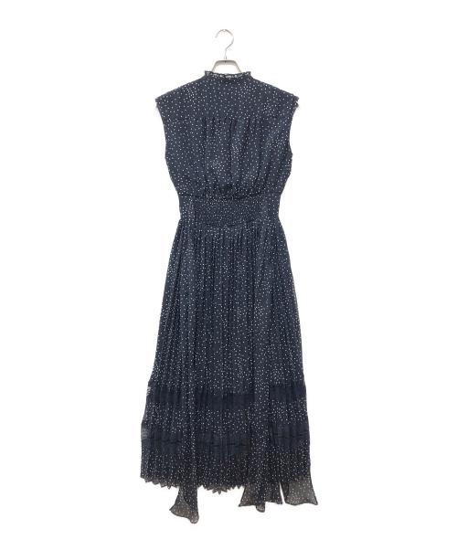HER LIP TO（ハーリップトゥ）HER LIP TO (ハーリップトゥ) PolkaDot Side Bow Pleated Dress ネイビー サイズ:SIZE M 未使用品の古着・服飾アイテム