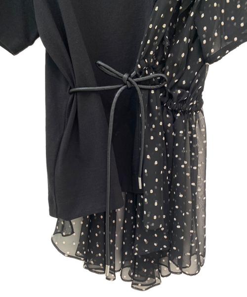 sacai（サカイ）sacai (サカイ) ポルカドットドッキングTシャツ ブラック サイズ:2の古着・服飾アイテム