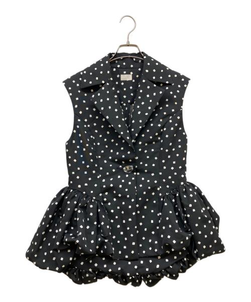 cygne（シーニュ）cygne (シーニュ) ドット柄フリル付きバルーンスリーブベスト ブラック サイズ:SIZE 0の古着・服飾アイテム