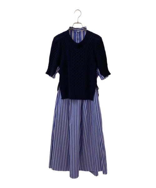 sacai（サカイ）sacai (サカイ) ケーブルニット×コットンドッキングワンピース ネイビー/ストライプ サイズ:2の古着・服飾アイテム