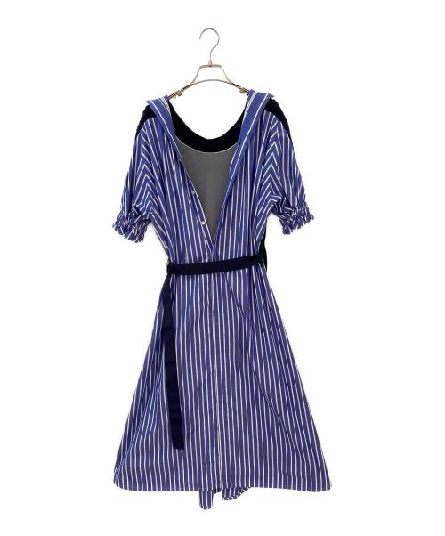 sacai（サカイ）sacai (サカイ) ケーブルニット×コットンドッキングワンピース ネイビー/ストライプ サイズ:2の古着・服飾アイテム