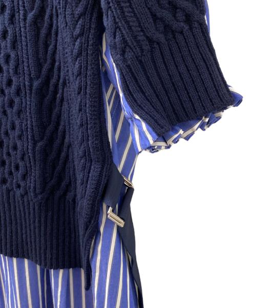 sacai（サカイ）sacai (サカイ) ケーブルニット×コットンドッキングワンピース ネイビー/ストライプ サイズ:2の古着・服飾アイテム