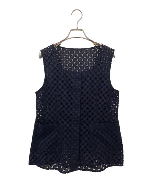 BALLSEY（ボールジィ）BALLSEY (ボールジィ) コモンフラワーエンブロイダリー Uネックジレブラウス ネイビー サイズ:36の古着・服飾アイテム