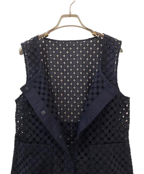 BALLSEY（ボールジィ）BALLSEY (ボールジィ) コモンフラワーエンブロイダリー Uネックジレブラウス ネイビー サイズ:36の古着・服飾アイテム