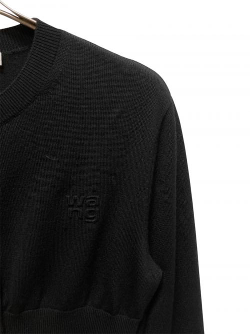 ALEXANDER WANG（アレキサンダー・ワン）ALEXANDER WANG (アレキサンダー・ワン) WANG ロゴ クルーネック ウール シュランケン カーディガン ブラック サイズ:Ｓの古着・服飾アイテム