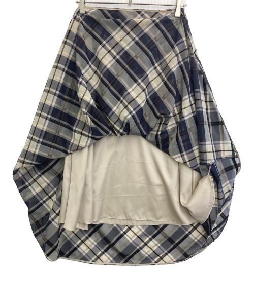 EPOCA（エポカ）EPOCA (エポカ) トランスペアレントチェック ギャザースカート ネイビー×アイボリー サイズ:40の古着・服飾アイテム