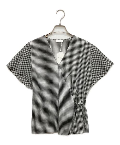 BALLSEY（ボールジィ）BALLSEY (ボールジィ) ローンギンガムチェック カシュクールライクブラウス ブラック サイズ:36 未使用品の古着・服飾アイテム
