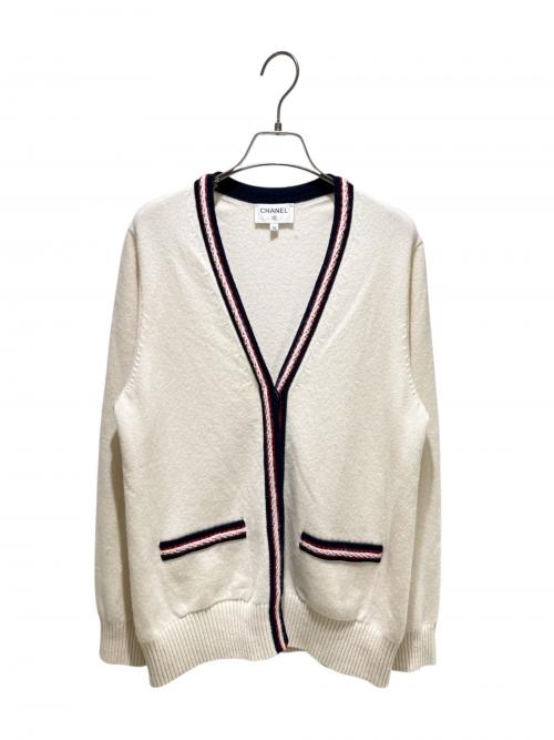 CHANEL（シャネル）CHANEL (シャネル) トリコロールカシミヤカーディガン ホワイト サイズ:36の古着・服飾アイテム